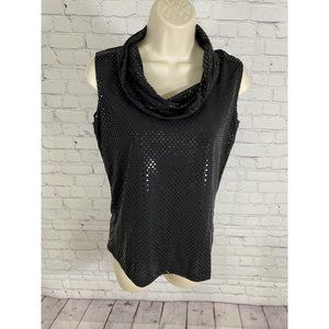 VTG P.S.E. Black Sequin Sleeveless Cowl Neck Made In USA Tank Top Blouse L